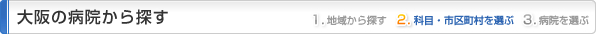 大阪府の病院から探す
1.地域から探す
2.科目・市区町村を選ぶ
3.病院を選ぶ