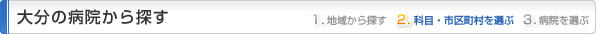 大分県の病院から探す
1.地域から探す
2.科目・市区町村を選ぶ
3.病院を選ぶ