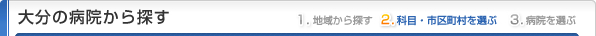 大分県の病院から探す
1.地域から探す
2.科目・市区町村を選ぶ
3.病院を選ぶ